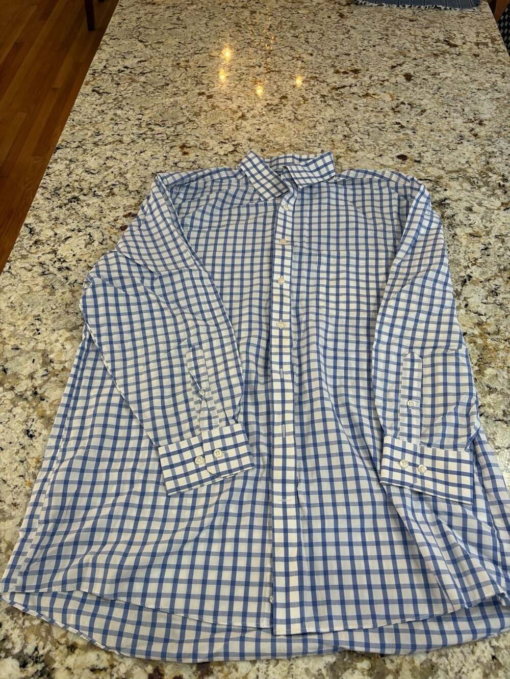 Stafford Dress Shirt Size 16.5 32-33 Blue White Check Regular Fit